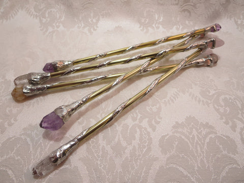 Custom Brass Soldered Crystal Wand, Pagan Wiccan Magic Ritual Tools
