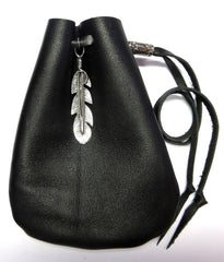 Black Leather Drawstring Pouch Black Leather Drawstring Pouch