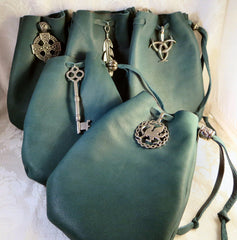 Green Leather Drawstring Pouch Green Leather Drawstring Pouch