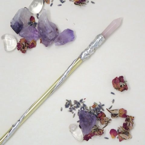 Rose Quartz Point Soldered Ritual Wand Rose Quartz Point Soldered Ritual Wand
