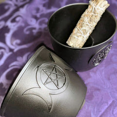 Black Metal Smudge Pot or Pillar Candle Holder Black Metal Smudge Pot or Pillar Candle Holder