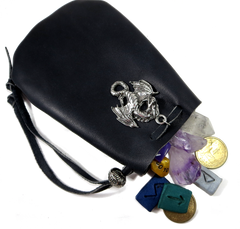 Black Leather Drawstring Pouch