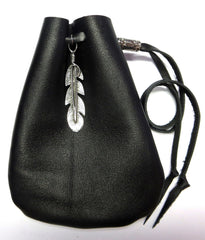 Black Leather Drawstring Pouch