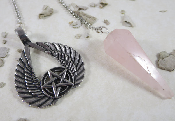 Rose Quartz Wings Pentacle Pendulum