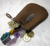 Brown Leather Drawstring Pouch, Dice Bag with Pewter Accent